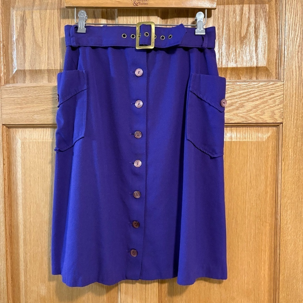 Vtg 70’s 80’s Vivid Purple A-Line Midi Skirt Women’s 4/6 S Full Button Down Mini